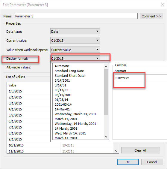 Set date format parameter in mm yyyy tableau software