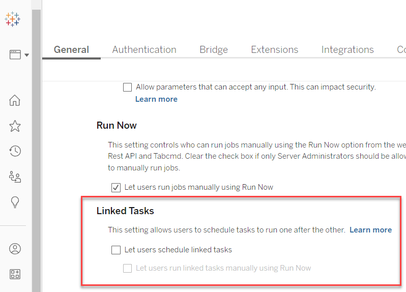 Linked tasks showing without tableau data management add on license