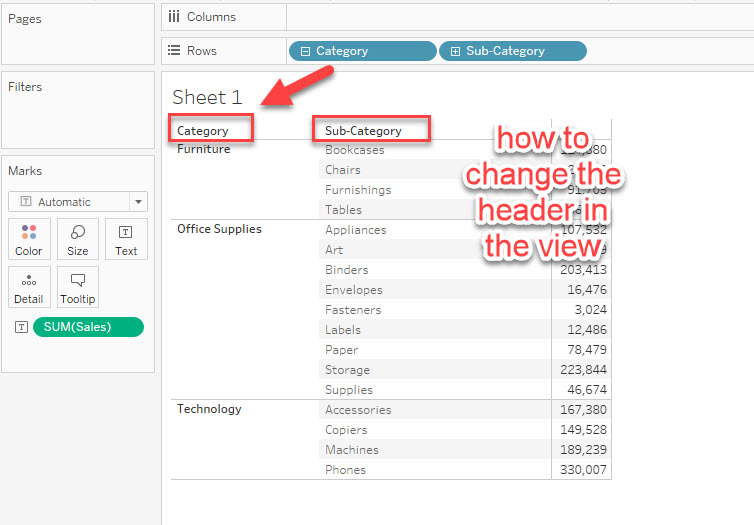 How to Change or Rename the Dimension Header in a View Without