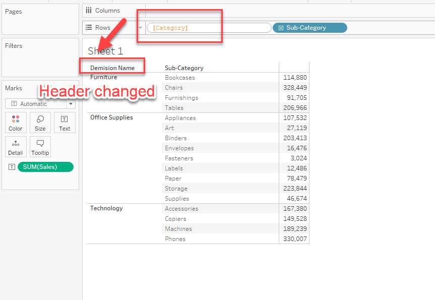 How to Change or Rename the Dimension Header in a View Without