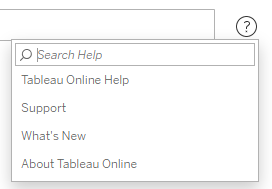 Screenshot of the menu that displays when the question mark icon is clicked