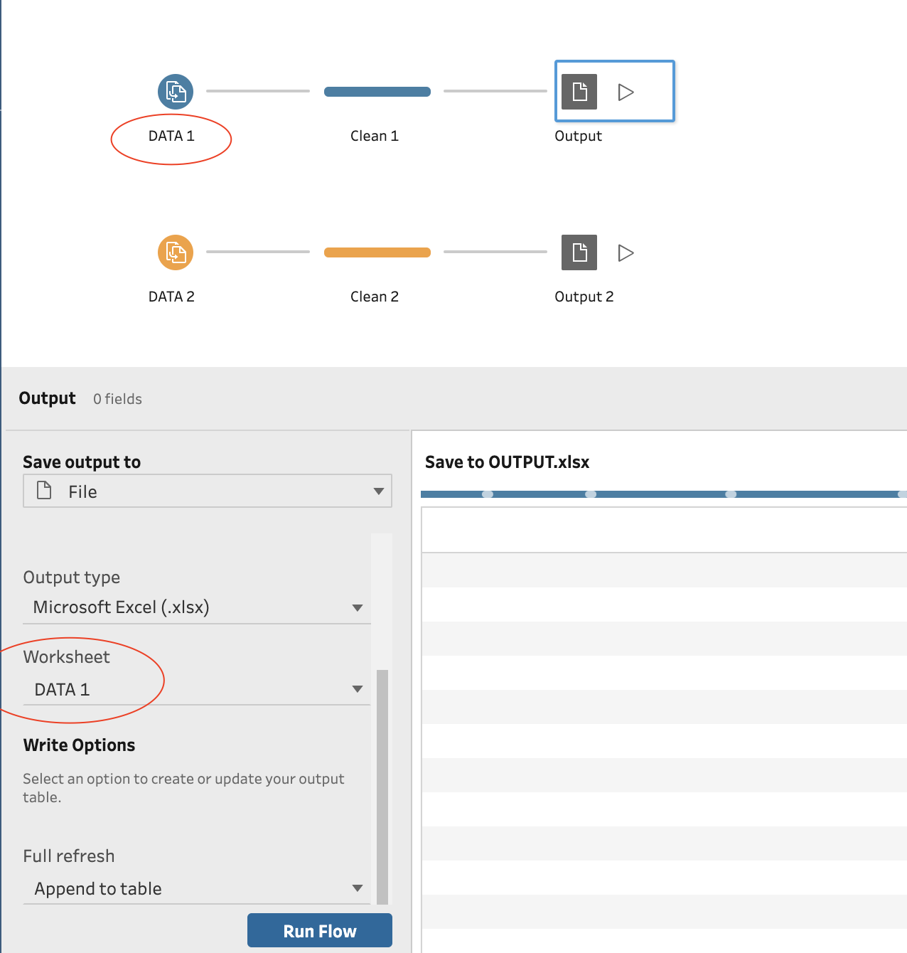 How to append multiple outputs to an Excel in a predefined order