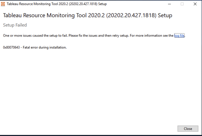 Error message presented by RMT installer.