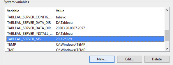 Tableau Server MSI Variable