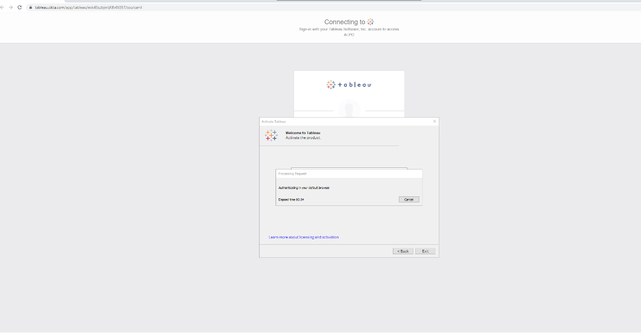 Activating Tableau Desktop via LBLM, the popup browser authentication