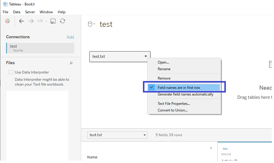 Field Name is not Automatically Recognized When Connecting to CSV