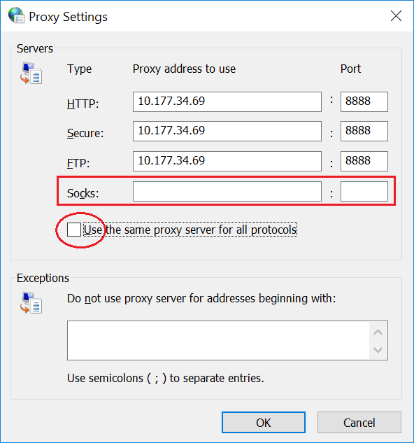 Proxy settings and fallback